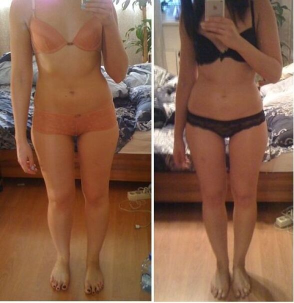 Unha rapaza antes e despois de perder peso nunha dieta xaponesa en 14 días